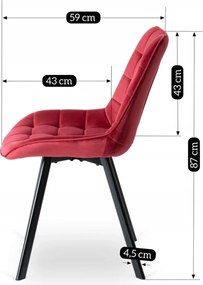 Szék bordó színben, bársony kárpittal RICK