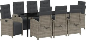 vidaXL Kert étkező szett párnával 9 pcs Szürke polirattan