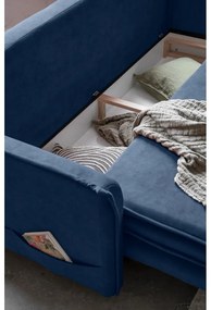 Sötétkék bársony kinyitható kanapé 225 cm Charming Charlie – Miuform