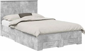 vidaXL Ágykeret fejtámlával fiókkal Beton Szürke 120 x 190 cm Faanyag