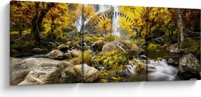 Kép - Vízesések őszi tájban, sárga (órával) (90x30 cm)
