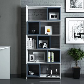 Box könyvespolc, fehér-kék, 80 cm
