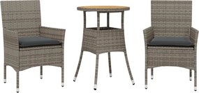 vidaXL 3részes szürke polyrattan/akácfa kerti étkezőgarnitúra párnával