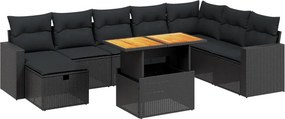 vidaXL 9 részes fekete polyrattan kerti ülőgarnitúra párnákkal