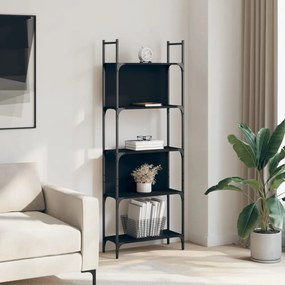 5 szintes fekete szerelt fa könyvespolc 60,5x24x166,5 cm