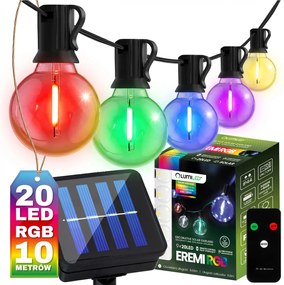 Napelemes Kerti Fényfüzér 20x Led 10m Rgb Meleg Dekoratív Izzók