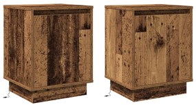 Éjjeli szekrény LED lámpákkal 2 db Régi fa 39x34,5x50 cm