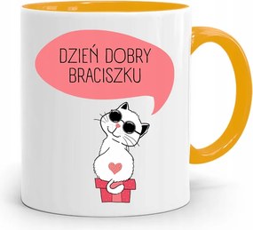 Sárga Bögre Testvérnek Jó Reggelt Kistesó Nyomtatott Fotóval