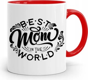 Piros Bögre Anyukáknak Best Mom In The World fényképes nyomtatással