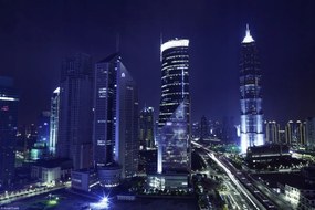 Poszter 30x20cm Kilátás az éjszakai felhőkarcolókra, Assaf Frank