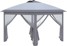 Outsunny 3,3 x 3,3 m Összecsukható Pavilon LED világítással, USB Töltőport Pop-Up Pavilon Rácsos Oldalfalakkal, Napsütés Védelemmel ellátott Kerti Pav