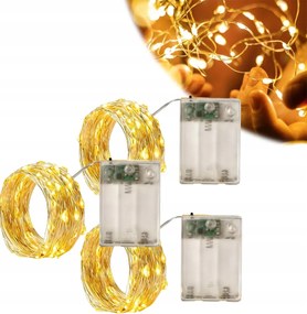 3x Led Lámpa Meleg Fehér Elemes 50 Led 5 Méter