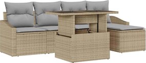 vidaXL Kerti Kanapé Szett 6 pcs Beige és Világosszürke polirattan