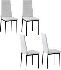 HOMCOM 4 db Vászon Kárpitozott Étkezőszék Modern Konyhai Szék Magas Háttámlával és Fém Lábbal 120 kg Teherbírás 41x50x97 cm Fehér | Aosom