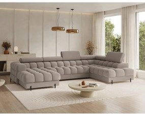 Világosbarna bársony kinyitható sarokkanapé (jobb oldali-U alakú) Feraria – ELTAP