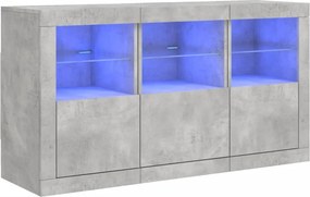 vidaXL betonszürke tálalószekrény LED-világítással 123 x 37 x 67 cm
