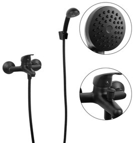 Erga Lati, falra szerelhető kádcsap kézizuhany készlettel, fekete matt, ERG-YKA-BW.LATI-BLK