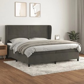 Sötétszürke bársony rugós ágy matraccal 200x200 cm