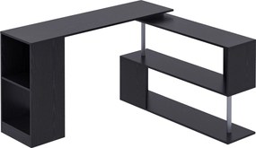 HOMCOM Helytakarékos Sarokasztal S-Forma Polccal, Modern Fa Asztal, 140x120x78 cm, Fekete | Aosom