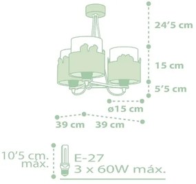 Dalber 61717H - Gyermekcsillár SWEET LOVE 3xE27/60W/230V zöld
