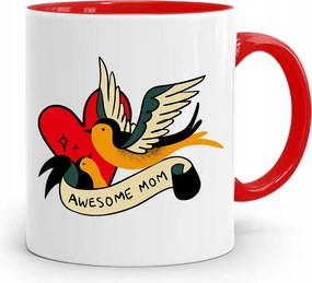 Piros Ajándék Bögre Anyukáknak Awesome Mom fényképes nyomattal