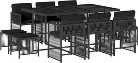 vidaXL 11 részes fekete polyrattan kerti étkezőgarnitúra párnákkal