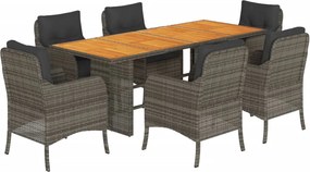 vidaXL 7 részes szürke polyrattan kerti étkezőgarnitúra párnával