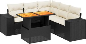 vidaXL 6 részes fekete polyrattan kerti ülőgarnitúra párnákkal