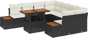 vidaXL Kert étkező szett párnával 9 pcs Fekete és bézs