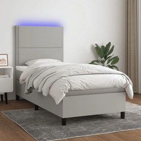 világosszürke szövet rugós és LED-es ágy matraccal 90x200 cm