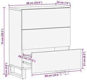 Oldalszekrény - 60x33.5x75 cm, tömör mangófából