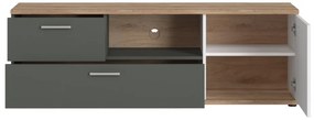TWENY TV asztal, 150x50,8x40, tölgyfa castello/fehér/grafitszürke