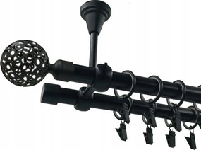 Mennyezeti Fém Függönykarnis 19+19 mm Fekete Matt 140 cm MIX Végek Választhatóak