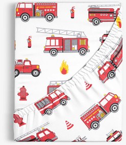 Goldea gyermek pamut körgumis lepedő - tűzoltóautók 80 x 160 cm