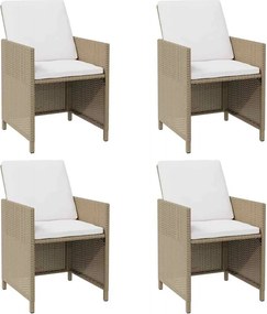 vidaXL 4 db bézs polyrattan kerti szék párnával