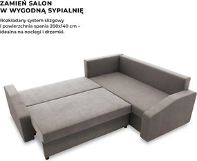 Grande Plus sarokkanapé, jobboldali, szövet anyag, szürke