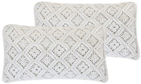 Fehér makramé díszpárna kétdarabos szettben 30 x 50 cm ALATEPE Beliani