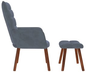 sötétszürke bársony pihenőfotel zsámolynal