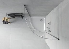 Mexen Rio 90 x 90 cm-es félköríves zuhanykabin, átlátszó, króm + Flat fehér zuhanytálca - 863-090-090-01-00-4110