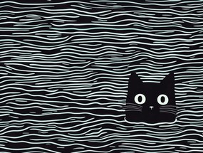 Vászonkép Canvas Grafika Minimalizmus Hullámok Fekete Fehér B&amp;w Macska 100x75