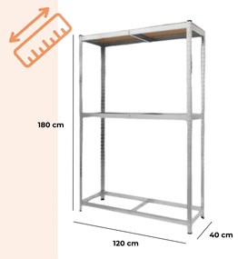 TYRE abroncstároló polc, 120x40x180cm, max 795kg, ezüst/világosbarna Jurhan