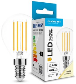 LED lámpa , égő , izzószálas hatás , filament  , E14 foglalat , G45 , 4 Watt  , természetes fehér ,  Modee