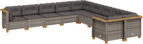 vidaXL 10 részes szürke polyrattan kerti ülőgarnitúra párnákkal