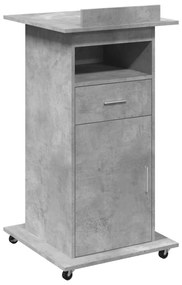 betonszürke szerelt fa állópult kerékkel és fiókkal 55x55x107cm