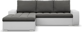 Toronto sarokkanapé, 2 ágyneműtartóval, bársony + műbőr, baloldali, szürke - fehér