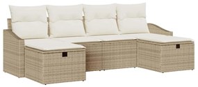 vidaXL Kerti Kanapé Szett párnával 6 pcs Bézs Poli rattan