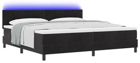 Box Spring Ágy Mattal &amp; LED Fekete 200x200 cm Bársony