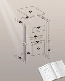 Oldalasztal, éjjeliszekrény beépített elosztóval krémfehér színben