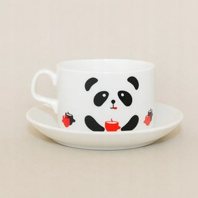 Csillogó fehér csésze kanállal és csészealjjal Saját Nyomtatás