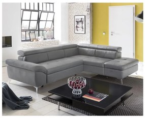 Bőrkárpitos, balos, L-alakú SALERNO II sarokkanapé, szürke